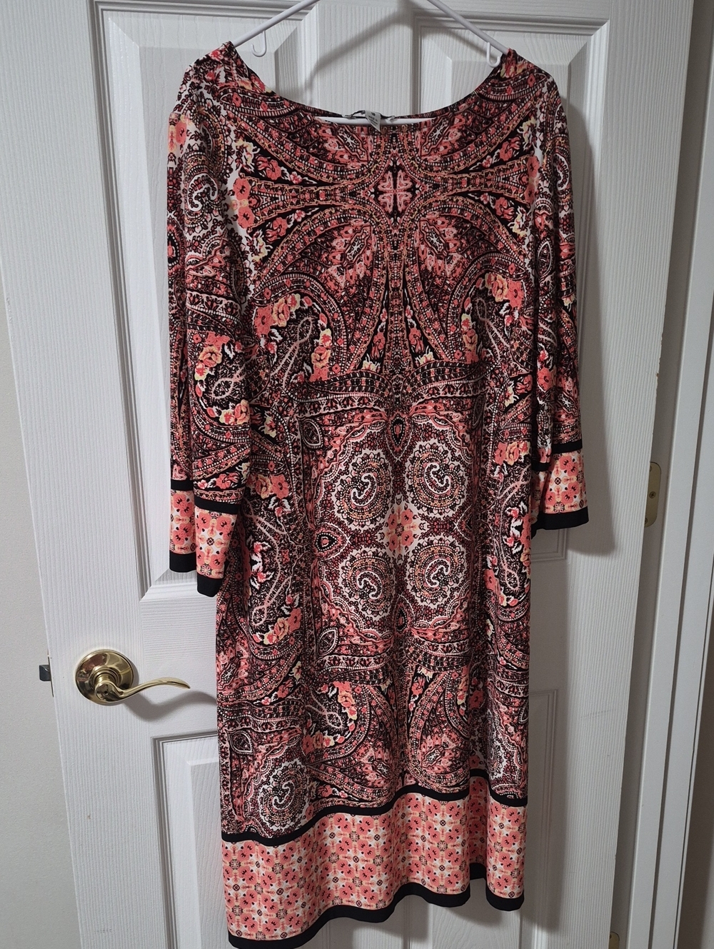 London Style Coral and Black Paisley Midi Dress
